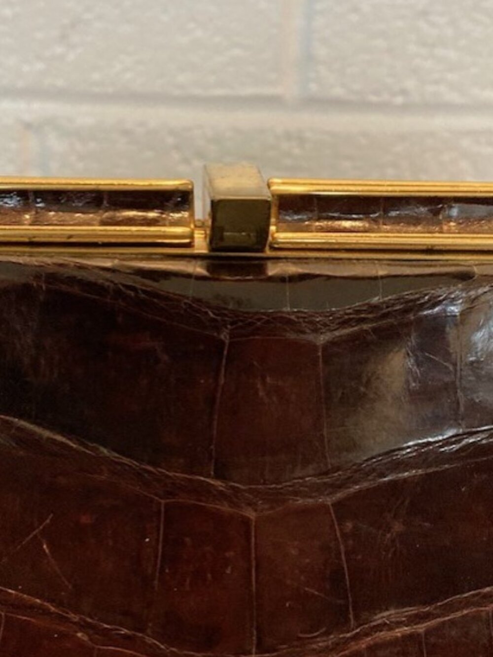 Vintage 1950s Genuine Crocodile Handbag - Brown - FAIR (Handle Repair Needed) - Picture 5 of 16